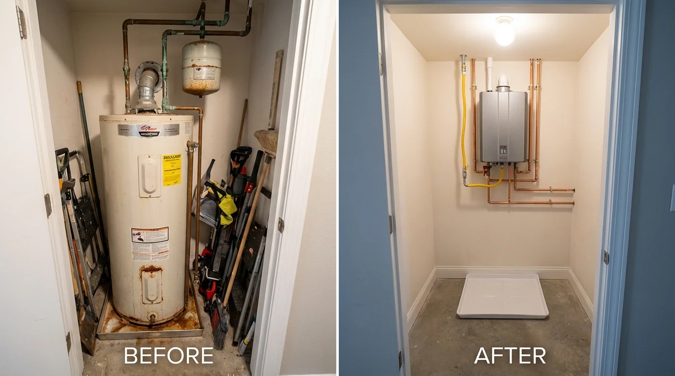 Tank water heater versus wall-mounted tankless unit comparison for Deer Park, CA homeowners