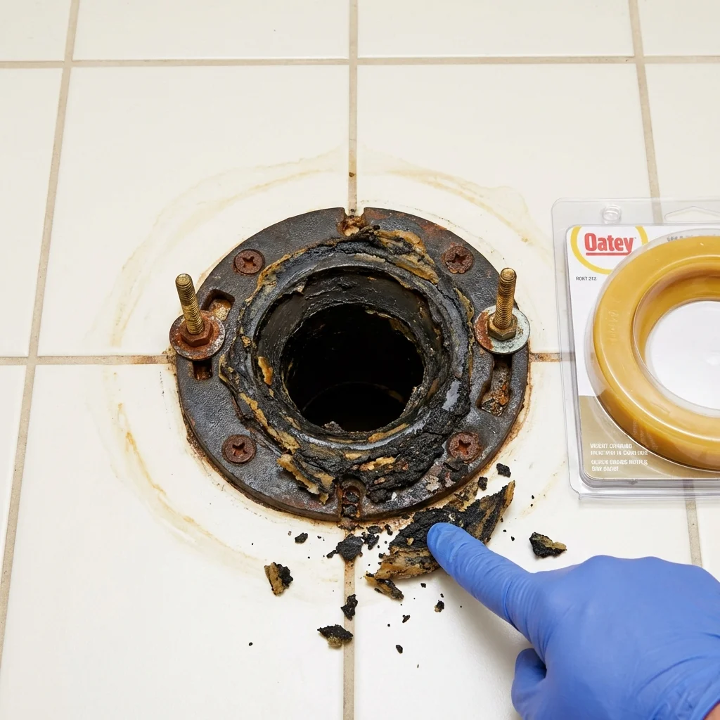 Failed wax ring showing water seepage at the base of a toilet in a Deer Park, CA home