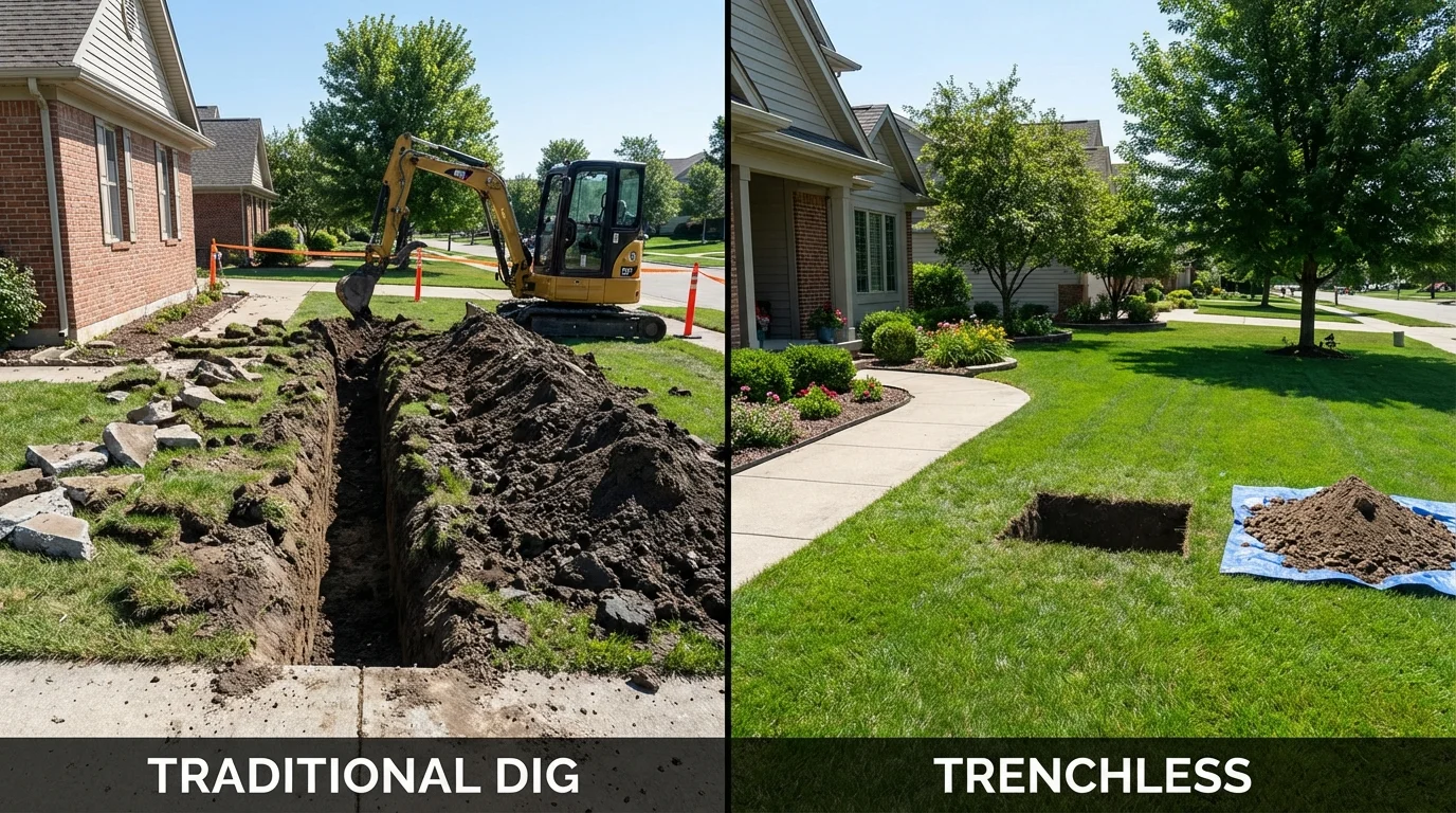 Trenchless sewer repair with minimal yard damage versus traditional excavation in Deer Park, CA